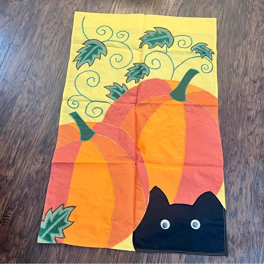 Evergreen Enterprises pumpkin black cat fall outdoor flag